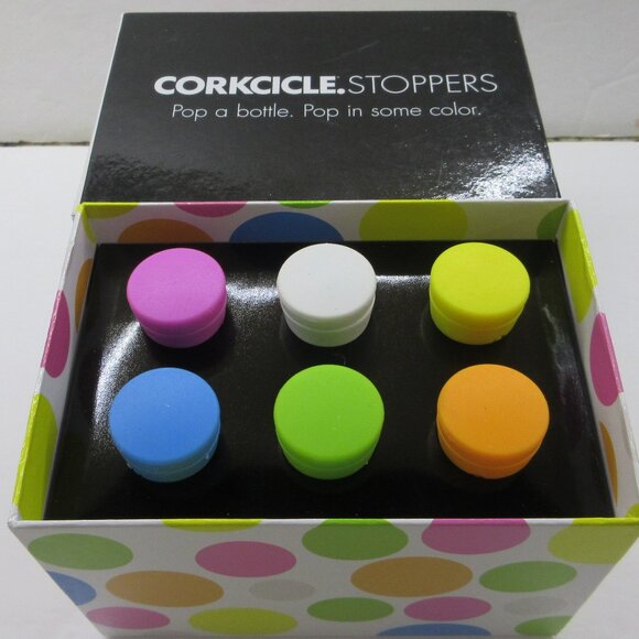 CORKCICLE Stoppers Set of 6 Colorful Reusable Interchangeable Bottle Stopper NEW - Picture 1 of 5